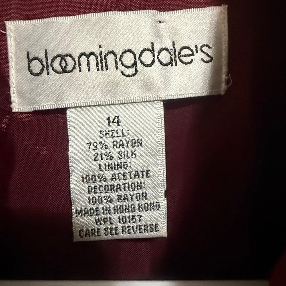 Bloomingdales‎ Womens Silk Blend Velvet Embroidered Beaded Jacket Burgundy Sz 14 - Picture 2 of 14